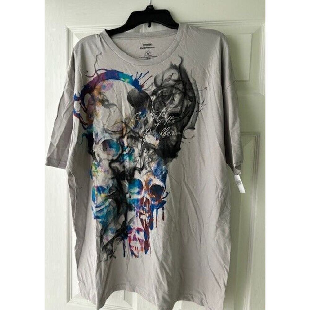 Disney Pirates of the Caribbean Exploding Skulls Graphic Shirt XL Ice Grey
